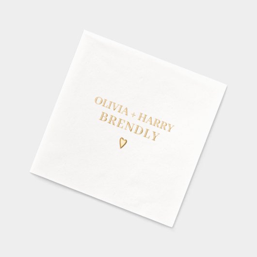 Trouw Monogram Namen Elegant Modern Hart Goud  Folie Servetten (Links)