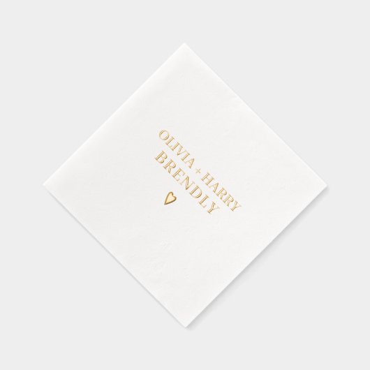 Trouw Monogram Namen Elegant Modern Hart Goud  Folie Servetten (Rechts)