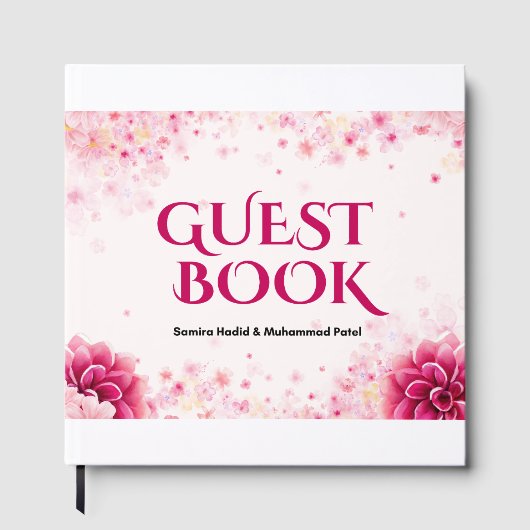 Trouw Monogram Poster – Roze Bloem Initialen Des Gastenboek (Voorkant)