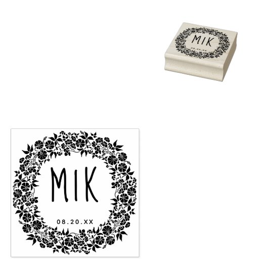 Trouw Monogram Save the Date | Bloemenslingers Rubberstempel (Gestempeld)