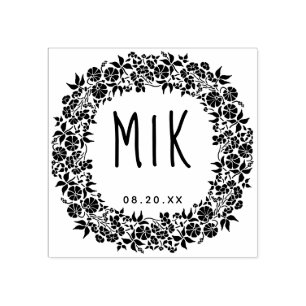 Trouw Monogram Save the Date Bloemenslingers Rubberstempel