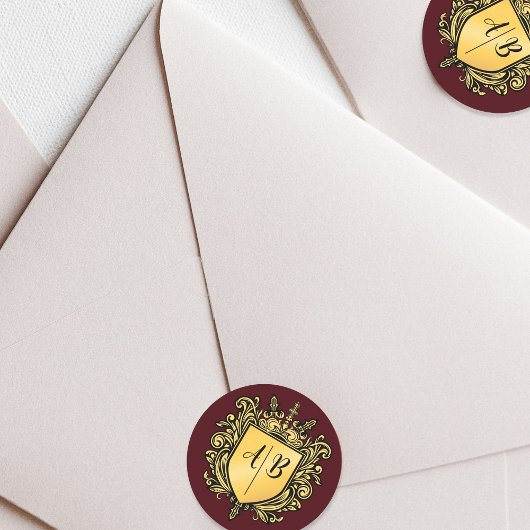 Trouw Monogram Wapen Goud Ronde Sticker