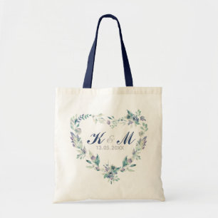 Trouw Monogram Waterverf Hart Bloemenkrans Tote Bag