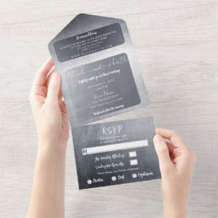 Trouw Mood Silver Glam Moderne Elegante All In One Uitnodiging