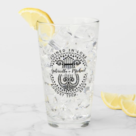 Trouw Namen Echtpaar | Elegante Sierlijke Harp Glas (Voorkant ijs)