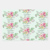 Trouw namen toevoegen bloemige waterverf 3 mooi inpakpapier vel (Voorkant 3)