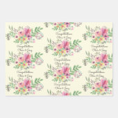Trouw namen toevoegen bloemige waterverf 3 mooi inpakpapier vel (Voorkant 2)
