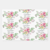 Trouw namen toevoegen bloemige waterverf 3 mooi inpakpapier vel (Voorkant)