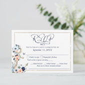 Trouw Nautilus Anker Marineblauw Perzik Menu RSVP (Staand voorkant)
