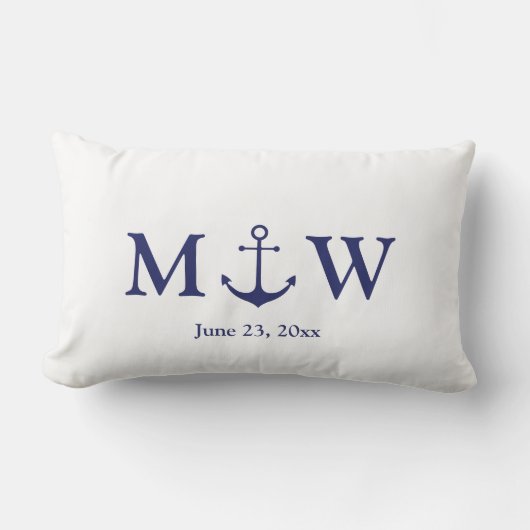 Trouw nautisch anker marineblauw wit monogram kussen (Voorkant)