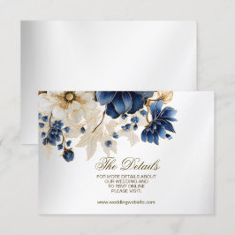 Trouw Navy Blauw Wit Gouden Bloem Motief Zilver Informatiekaartje