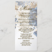 Trouw Navy Blauw Wit Gouden Bloemmotief Zilver Menu (Voorkant)