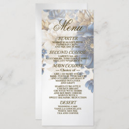 Trouw Navy Blauw Wit Gouden Bloemmotief Zilver Menu