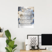 Trouw Navy Blauw Wit Gouden Bloemmotief Zilver Poster (Thuiskantoor)