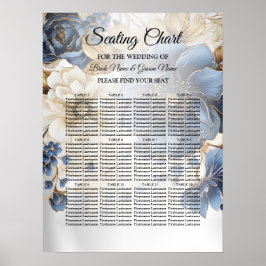 Trouw Navy Blauw Wit Gouden Bloemmotief Zilver Poster