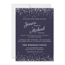 Trouw Navy Blauw Zilver Glitter Elegant Script