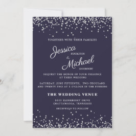 Trouw Navy Blauw Zilver Glitter Elegant Script Kaart