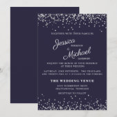 Trouw Navy Blauw Zilver Glitter Elegant Script Kaart (Voorkant / Achterkant)