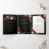 Trouw Navy Blauwe Blush Bourgondië Gouden Geometri Drieluik Aankondiging (Binnen)