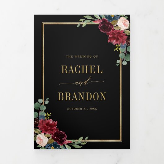 Trouw Navy Blauwe Blush Bourgondië Gouden Geometri Drieluik Aankondiging (Cover)