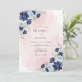 Trouw Navy Blue Serene Blossom Kaart (Staand voorkant)