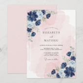Trouw Navy Blue Serene Blossom Kaart (Voorkant / Achterkant)