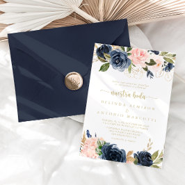 Trouw Navy Blush Bloem Goud Nuestra Boda Kaart