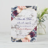 Trouw Navy Bourgondië Blush Roze Pioen Save The Date (Staand voorkant)