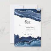 Trouw Navy en Zilver Agate RSVP Kaartje (Voorkant)