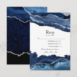Trouw Navy en Zilver Agate RSVP Kaartje