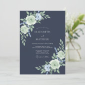 Trouw Navy Pastel Bloom Romance Kaart (Staand voorkant)