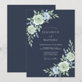 Trouw Navy Pastel Bloom Romance Kaart (Voorkant / Achterkant)
