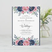 Trouw Navy Roze Botanische Bliss Kaart (Staand voorkant)