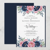 Trouw Navy Roze Botanische Bliss Kaart (Voorkant / Achterkant)