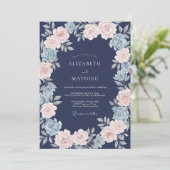 Trouw Navy Roze Ethische Bloei Kaart (Staand voorkant)