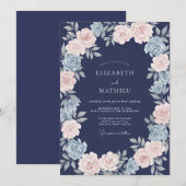Trouw Navy Roze Ethische Bloei Kaart (Voorkant / Achterkant)