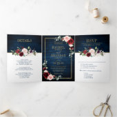 Trouw Navyblauw Blush Bourgondië Goud Geometrisch Drieluik Aankondiging (Binnen)