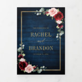 Trouw Navyblauw Blush Bourgondië Goud Geometrisch Drieluik Aankondiging (Cover)