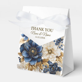 Trouw Navyblauw Wit Gouden Bloemmotief Zilver Bedankdoosjes