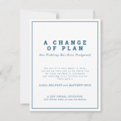 Trouw of evenement wijziging van plan uitgesteld save the date (Voorkant)