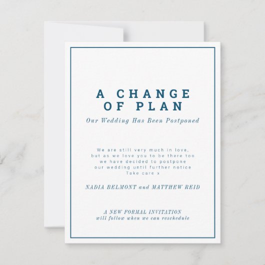 Trouw of evenement wijziging van plan uitgesteld save the date (Voorkant)