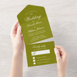 Trouw Olijfgroen Elege Calligrafie RSVP All In One Uitnodiging