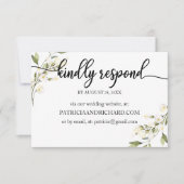 Trouw online RSVP Crème Witte Bloem Kaartje (Voorkant)