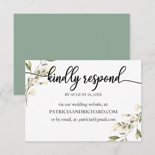 Trouw online RSVP Crème Witte Bloem Kaartje (Voorkant / Achterkant)