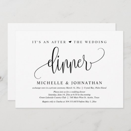 Trouw ontsnapping, een na het huwelijksdiner kaart (Voorkant / Achterkant)