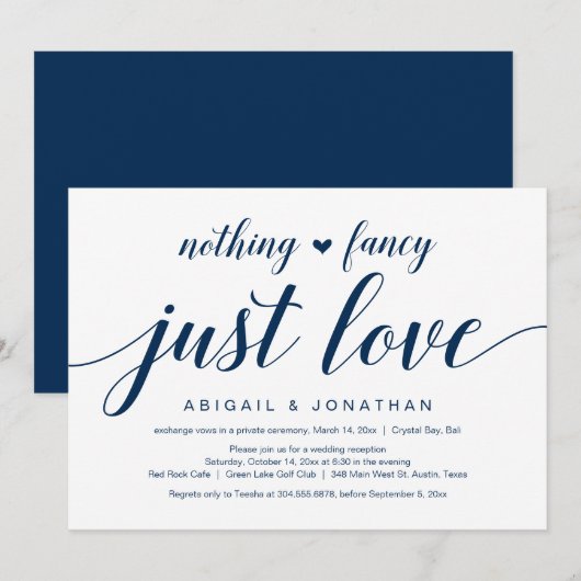 Trouw ontsnapping, Elegante Klasse Blauw Schrift Kaart (Voorkant / Achterkant)