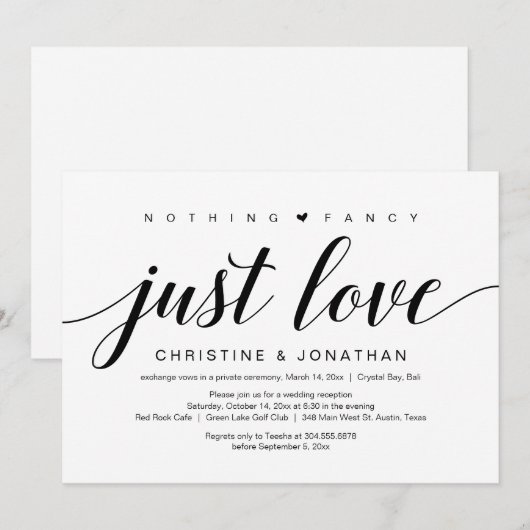 Trouw Ontsnapping, Elegante Klasse Zwarte Script Kaart (Voorkant / Achterkant)