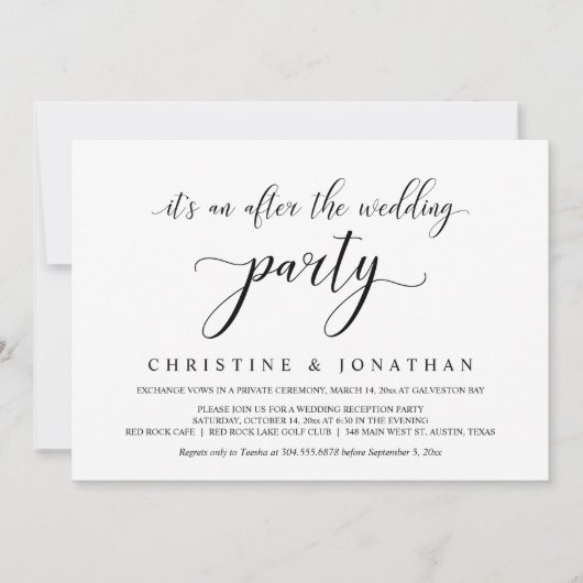 Trouw ontsnapping, Elegante Ontvangst Feest Uitnod Kaart (Voorkant)