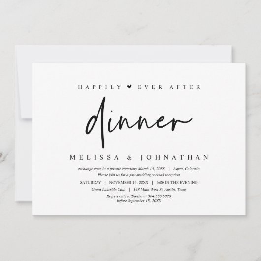 Trouw ontsnapping, Fijn voor altijd diner Kaart (Voorkant)