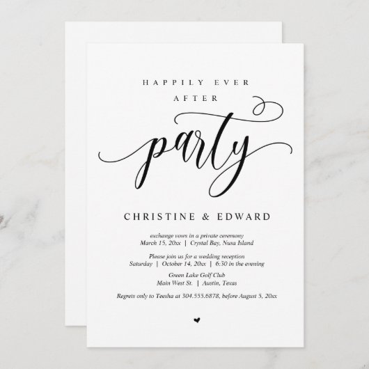 Trouw ontsnapping, Happily Ever After Feest Uitnod Kaart (Voorkant / Achterkant)